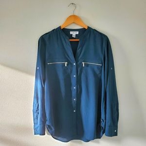 Calvin Klein Button Down Military Blouse